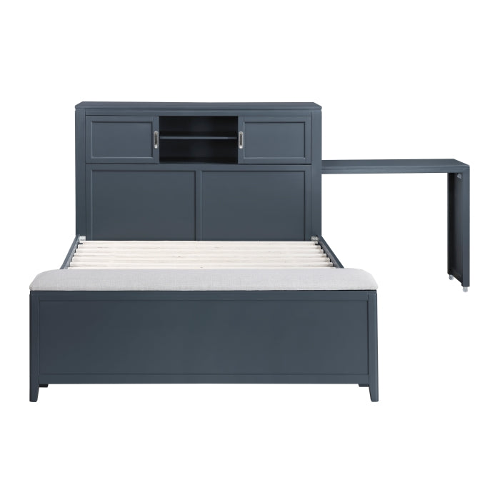 B2024BUBCF-1* (2) Full Bookcase Platform Bed with Hidden Desk, Stool and Storage Bench - B2024BUBCF-1*
