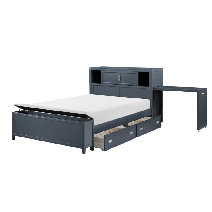 B2024BUBCF-1* (2) Full Bookcase Platform Bed with Hidden Desk, Stool and Storage Bench - B2024BUBCF-1*