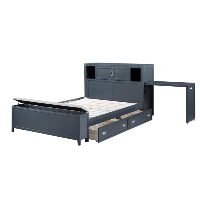 B2024BUBCF-1* (2) Full Bookcase Platform Bed with Hidden Desk, Stool and Storage Bench - B2024BUBCF-1*