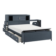 B2024BUBCF-1* (2) Full Bookcase Platform Bed with Hidden Desk, Stool and Storage Bench - B2024BUBCF-1*