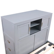 B2024GYBC-1* (2) Twin Bookcase Platform Bed with Hidden Desk, Stool and Storage Bench - B2024GYBC-1*