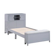 B2024GYBC-1* (2) Twin Bookcase Platform Bed with Hidden Desk, Stool and Storage Bench - B2024GYBC-1*