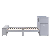 B2024GYBC-1* (2) Twin Bookcase Platform Bed with Hidden Desk, Stool and Storage Bench - B2024GYBC-1*