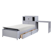 B2024GYBC-1* (2) Twin Bookcase Platform Bed with Hidden Desk, Stool and Storage Bench - B2024GYBC-1*
