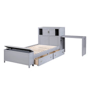 B2024GYBC-1* (2) Twin Bookcase Platform Bed with Hidden Desk, Stool and Storage Bench - B2024GYBC-1*