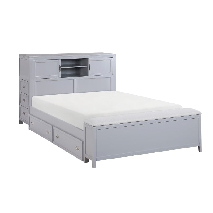 B2024GYBCF-1* (2) Full Bookcase Platform Bed with Hidden Desk, Stool and Storage Bench - B2024GYBCF-1*