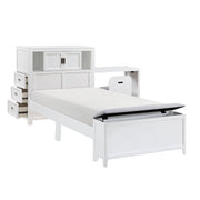 B2024WHBC-1* (2) Twin Bookcase Platform Bed with Hidden Desk, Stool and Storage Bench - B2024WHBC-1*