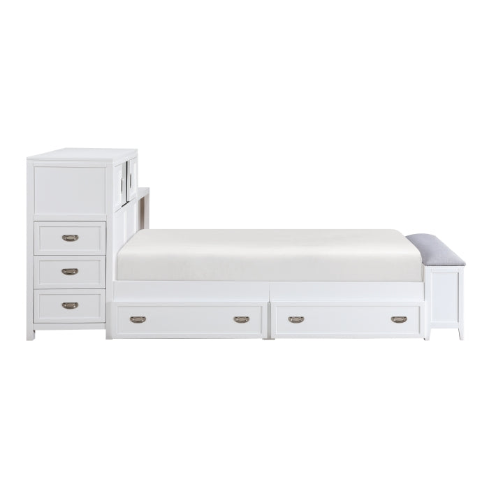 B2024WHBC-1* (2) Twin Bookcase Platform Bed with Hidden Desk, Stool and Storage Bench - B2024WHBC-1*