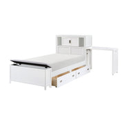 B2024WHBC-1* (2) Twin Bookcase Platform Bed with Hidden Desk, Stool and Storage Bench - B2024WHBC-1*