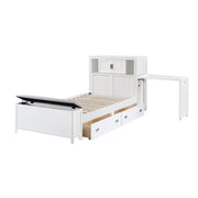 B2024WHBC-1* (2) Twin Bookcase Platform Bed with Hidden Desk, Stool and Storage Bench - B2024WHBC-1*