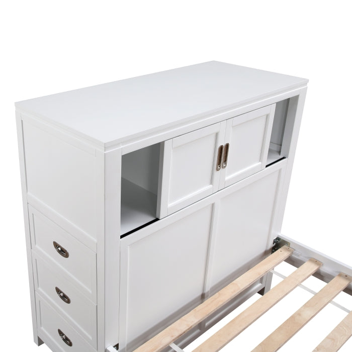 B2024WHBC-1* (2) Twin Bookcase Platform Bed with Hidden Desk, Stool and Storage Bench - B2024WHBC-1*