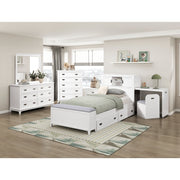 B2024WHBC-1* (2) Twin Bookcase Platform Bed with Hidden Desk, Stool and Storage Bench - B2024WHBC-1*