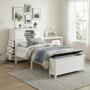 B2024WHBC-1* (2) Twin Bookcase Platform Bed with Hidden Desk, Stool and Storage Bench - B2024WHBC-1*