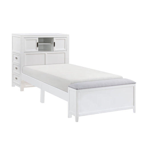 B2024WHBC-1* (2) Twin Bookcase Platform Bed with Hidden Desk, Stool and Storage Bench - B2024WHBC-1*