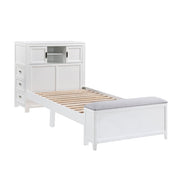 B2024WHBC-1* (2) Twin Bookcase Platform Bed with Hidden Desk, Stool and Storage Bench - B2024WHBC-1*