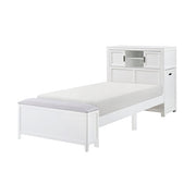 B2024WHBC-1* (2) Twin Bookcase Platform Bed with Hidden Desk, Stool and Storage Bench - B2024WHBC-1*
