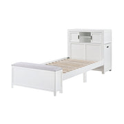 B2024WHBC-1* (2) Twin Bookcase Platform Bed with Hidden Desk, Stool and Storage Bench - B2024WHBC-1*