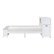 B2024WHBC-1* (2) Twin Bookcase Platform Bed with Hidden Desk, Stool and Storage Bench - B2024WHBC-1*