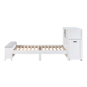 B2024WHBC-1* (2) Twin Bookcase Platform Bed with Hidden Desk, Stool and Storage Bench - B2024WHBC-1*