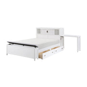 B2024WHBCF-1* (2) Full Bookcase Platform Bed with Hidden Desk, Stool and Storage Bench - B2024WHBCF-1*