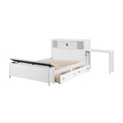 B2024WHBCF-1* (2) Full Bookcase Platform Bed with Hidden Desk, Stool and Storage Bench - B2024WHBCF-1*