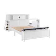 B2024WHBCF-1* (2) Full Bookcase Platform Bed with Hidden Desk, Stool and Storage Bench - B2024WHBCF-1*