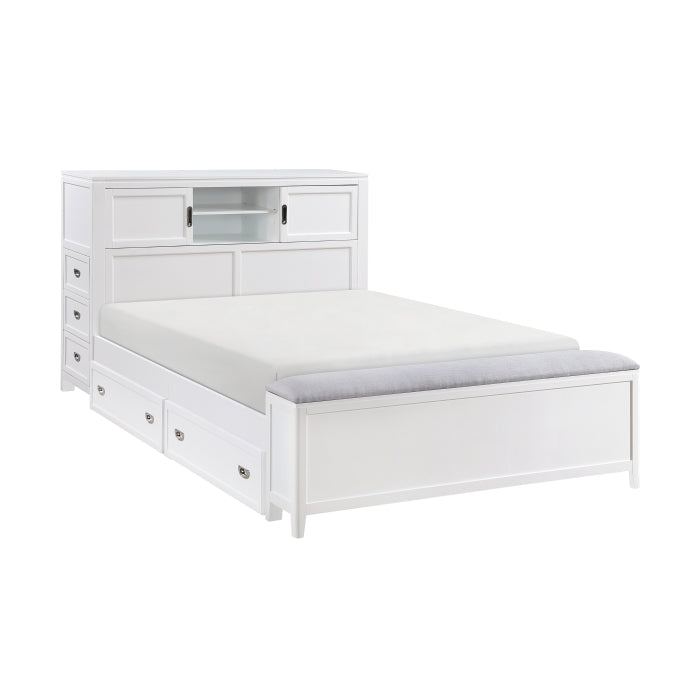 B2024WHBCF-1* (2) Full Bookcase Platform Bed with Hidden Desk, Stool and Storage Bench - B2024WHBCF-1*