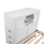 B2024WHBCF-1* (2) Full Bookcase Platform Bed with Hidden Desk, Stool and Storage Bench - B2024WHBCF-1*