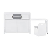 B2024WHBCF-1* (2) Full Bookcase Platform Bed with Hidden Desk, Stool and Storage Bench - B2024WHBCF-1*