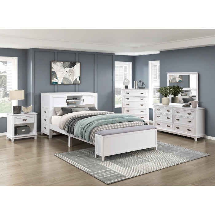 B2024WHBCF-1* (2) Full Bookcase Platform Bed with Hidden Desk, Stool and Storage Bench - B2024WHBCF-1*
