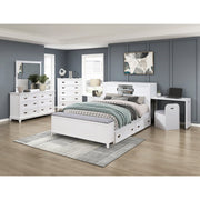 B2024WHBCF-1* (2) Full Bookcase Platform Bed with Hidden Desk, Stool and Storage Bench - B2024WHBCF-1*