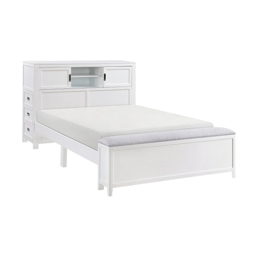 B2024WHBCF-1* (2) Full Bookcase Platform Bed with Hidden Desk, Stool and Storage Bench - B2024WHBCF-1*