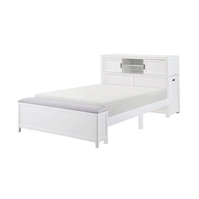 B2024WHBCF-1* (2) Full Bookcase Platform Bed with Hidden Desk, Stool and Storage Bench - B2024WHBCF-1*