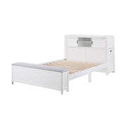 B2024WHBCF-1* (2) Full Bookcase Platform Bed with Hidden Desk, Stool and Storage Bench - B2024WHBCF-1*