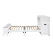 B2024WHBCF-1* (2) Full Bookcase Platform Bed with Hidden Desk, Stool and Storage Bench - B2024WHBCF-1*