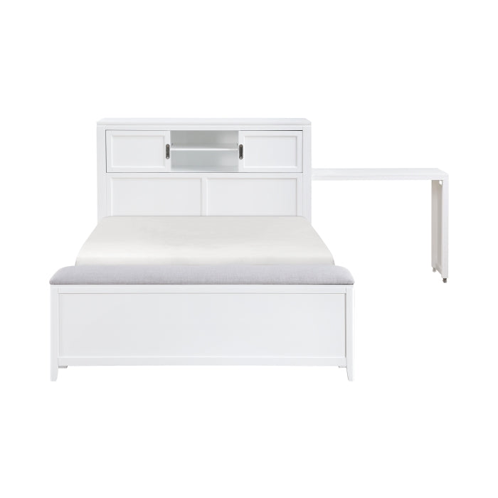 B2024WHBCF-1* (2) Full Bookcase Platform Bed with Hidden Desk, Stool and Storage Bench - B2024WHBCF-1*