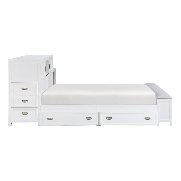 B2024WHBCF-1* (2) Full Bookcase Platform Bed with Hidden Desk, Stool and Storage Bench - B2024WHBCF-1*