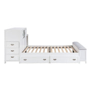 B2024WHBCF-1* (2) Full Bookcase Platform Bed with Hidden Desk, Stool and Storage Bench - B2024WHBCF-1*