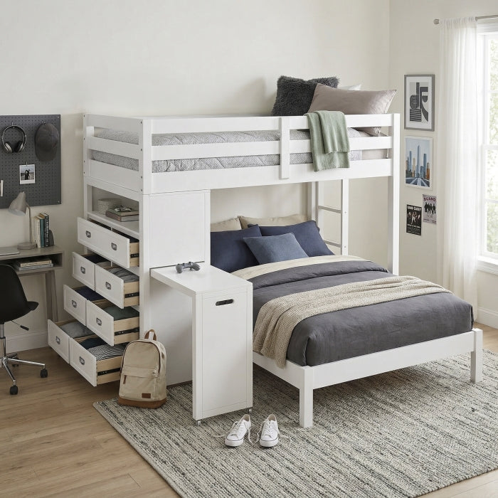 B2024WHLTF-1* (6) Twin/Full Loft Bunk Bed with Chest and Hidden Desk - B2024WHLTF-1*