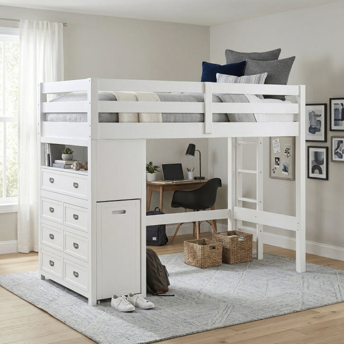 B2024WHLTF-1* (6) Twin/Full Loft Bunk Bed with Chest and Hidden Desk - B2024WHLTF-1*
