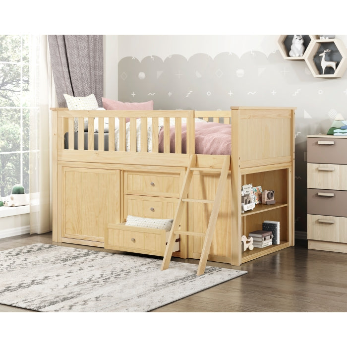 B2043LL-1*BCDR (5) Low Loft Bunk with Bookcase and Dresser - B2043LL-1*BCDR