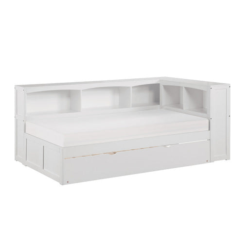 B2053BCW-1BCR* (4) Twin Bookcase Corner Platform Bed with Twin Trundle - B2053BCW-1BCR*