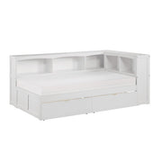 B2053BCW-1BCT* (4) Twin Bookcase Corner Platform Bed with Storage Boxes - B2053BCW-1BCT*