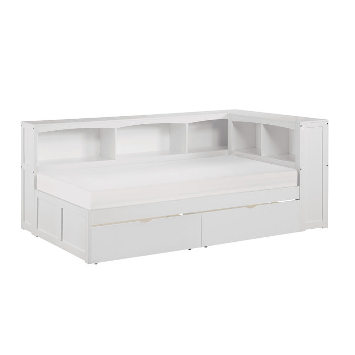 B2053BCW-1BCT* (4) Twin Bookcase Corner Platform Bed with Storage Boxes - B2053BCW-1BCT*