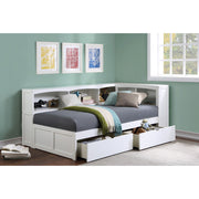 B2053BCW-1BCT* (4) Twin Bookcase Corner Platform Bed with Storage Boxes - B2053BCW-1BCT*