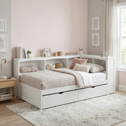 B2053BCW-1BCT* (4) Twin Bookcase Corner Platform Bed with Storage Boxes - B2053BCW-1BCT*