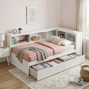 B2053BCW-1BCT* (4) Twin Bookcase Corner Platform Bed with Storage Boxes - B2053BCW-1BCT*