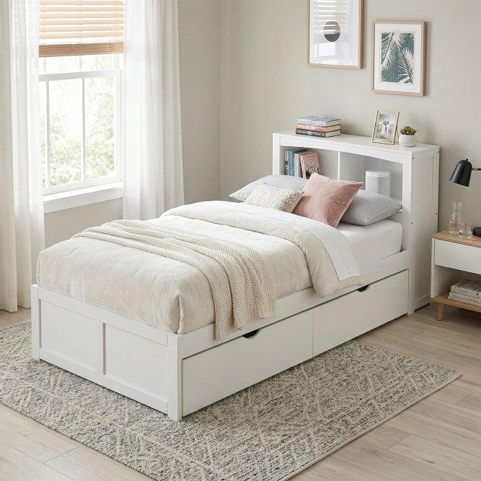 B2053BCW-1T* (3) Twin Bookcase Platform Bed with Storage Boxes - B2053BCW-1T*