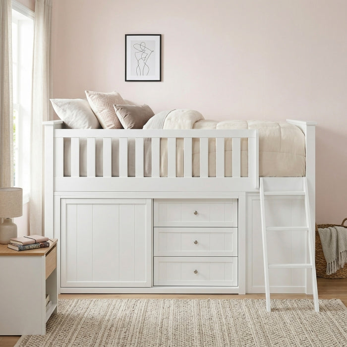B2053LLW-1*BC2DR (6) Low Loft Bunk with Bookcase and 2 Dressers - B2053LLW-1*BC2DR