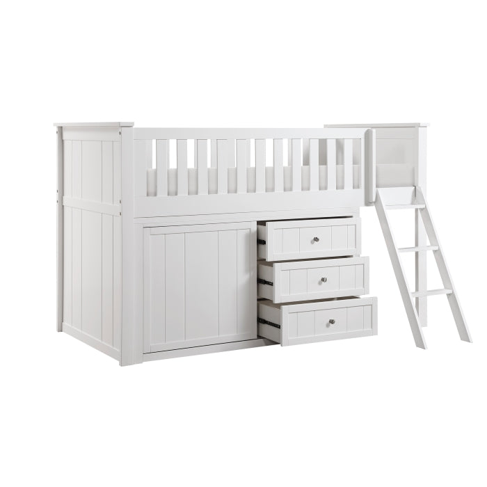 B2053LLW-1*DR (4) Low Loft Bunk with Dresser - B2053LLW-1*DR
